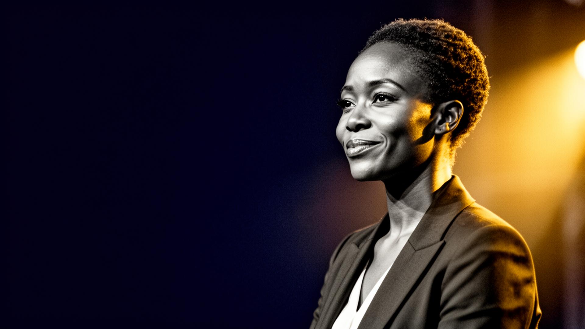 African woman executive in warm stage light